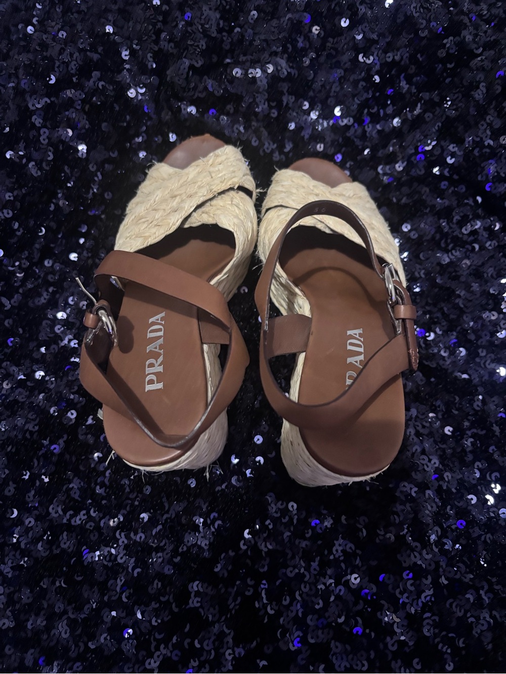 Prada Crisscross Raffia Wedge High Heel Sandal - Picture 6 of 10